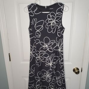 Black Floral Print Fit n Flare Dress DKNY